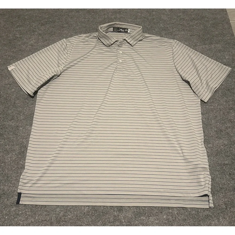 RLX Ralph Lauren Men's XXL Grey Striped Performance Golf Polo Shirt Stretch EUC